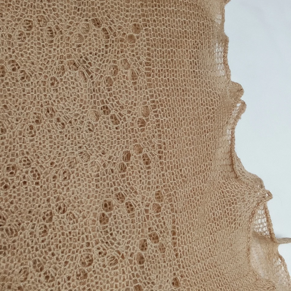 Винтажный ручной работы кружева шаль шарф бежевый вязаный крючком тонкий моды 1960-х - Изображение 4 из 4