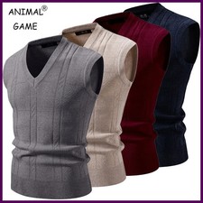 New Men's V-Neck Sleeveless Vest Classic Pullover Knitted Waistcoat Sweater.
