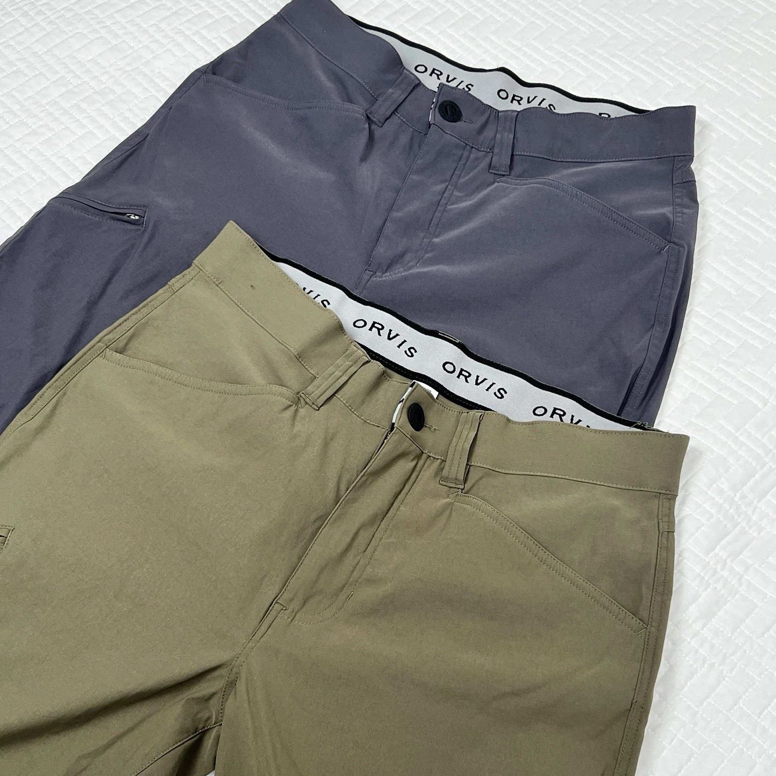 Orvis Mens Tech Pants 32x30 Lot Of 2 Gray Olive Stretch Hiking Cargo Zip Pocket