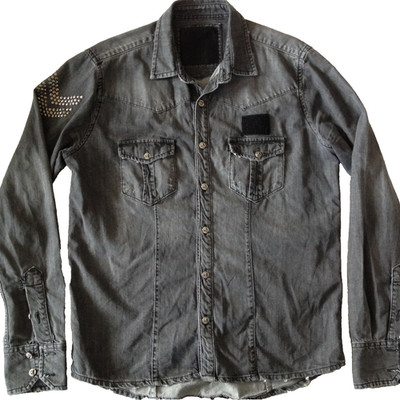 ROBERTO GEISSINI DENIM MEN'S SAMURAI L/S SHIRT MEDIUM PRINTED EMBROIDERED 