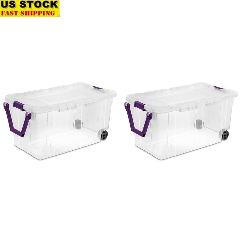 160qt Clear Wheeled Storage Bin with Latch Lid - Pack of 2