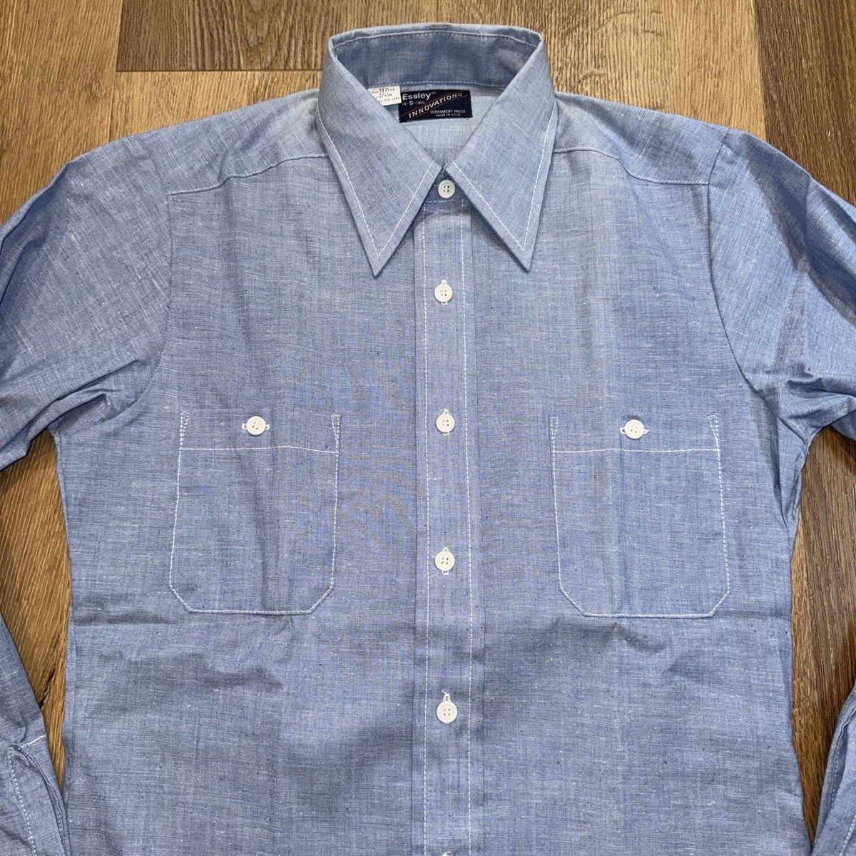 NOS Essley Chambray Shirt Mens Small Vtg 70s Rockabilly Prison