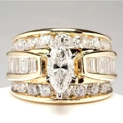 3Ct Marquise Lab-Created Diamond Woman's Bold Band Ring 14k Yellow Gold Plated