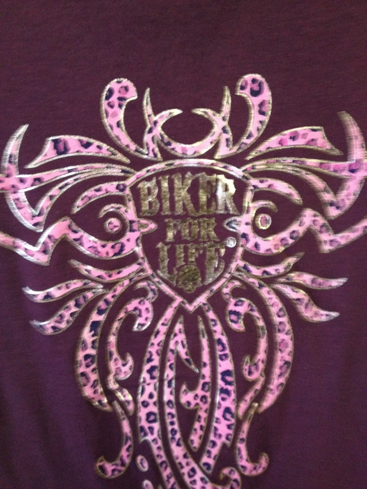 Damas "Biker For Life" Lámina Plateada Corte Clásico Camiseta Ciruela Foto 2 de 2