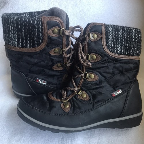 Global Win Womens Black Snow Boots Size 