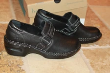 BOC Womens Black Leather Buckle Block Heel Slip-On Burnett Clogs Loafers 8.5