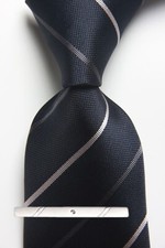 New Classic Striped silver navy JACQUARD WOVEN 100 Silk Men's Necktie Tie