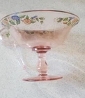1930s Vintage Footed Candy Dish Pink Scoop Etch Depression Glass 8” Color Floral