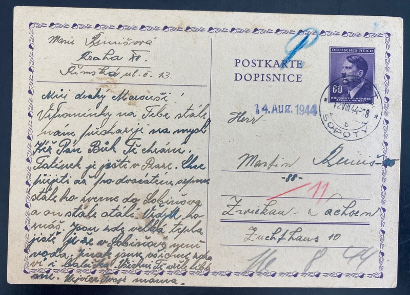 1944 Prague BM Germany Arbeitslager Slave Labor Prison postcard Cover to Zwickau