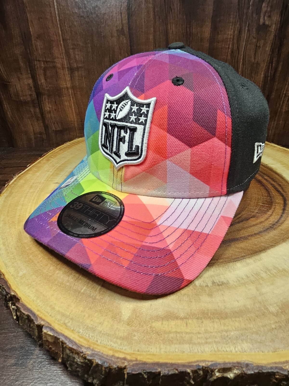 NFL Shield Logo New Era 39Thirty Crucial Catch Stretchfit Hat Cap Sz S/M Cancer