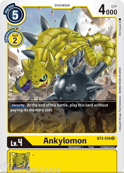 BT3-036 Ankylomon Uncommon Mint Digimon Card