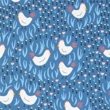Dear Stella Chickens in Field Navy Blue 100% Cotton Fabric by The Yard