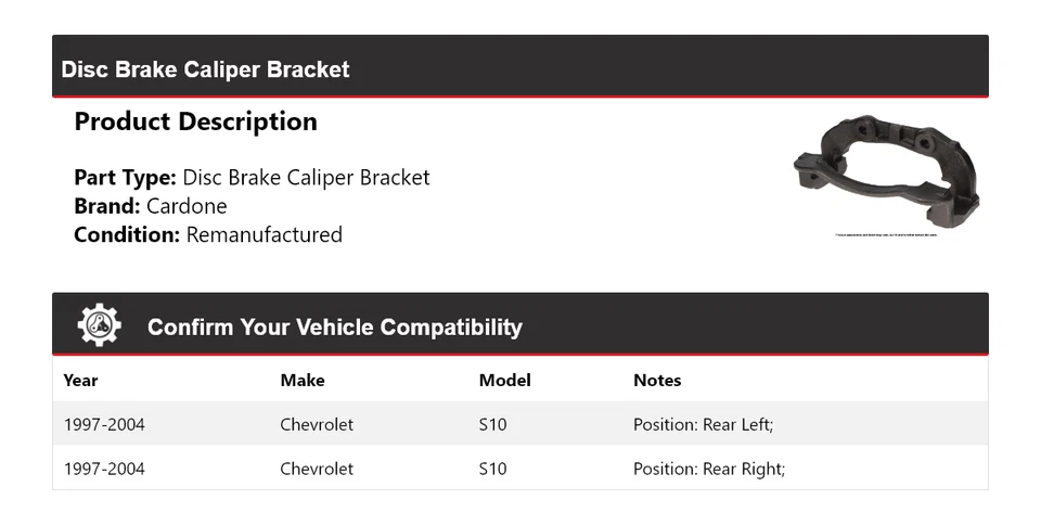 Soporte de pinza de freno de disco Cardone 1998 1999 2000 para Chevrolet S10 1997-2004 Foto 2 de 4