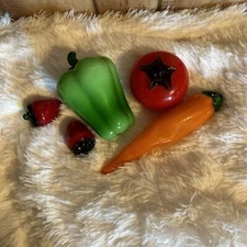 Lot of 5 Vintage Murano Style Blown Glass Vegetables and Fruits