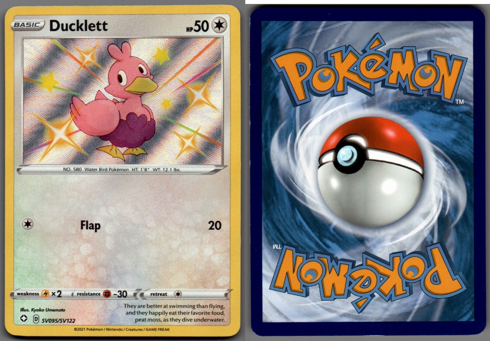 2021 Pokemon, Shining Fates Shiny Vault, #SV095/SV122 Ducklett, Holo Rare