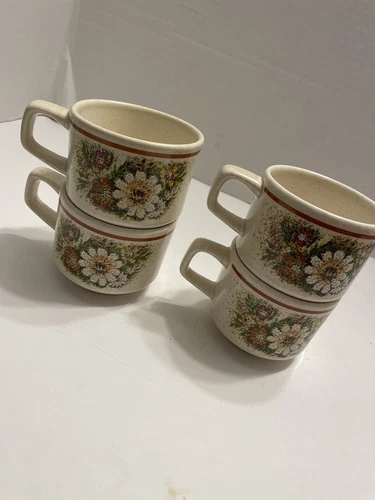 Vintage Temperware by Lenox Magic Garden Mugs Made In USA 4pc Set