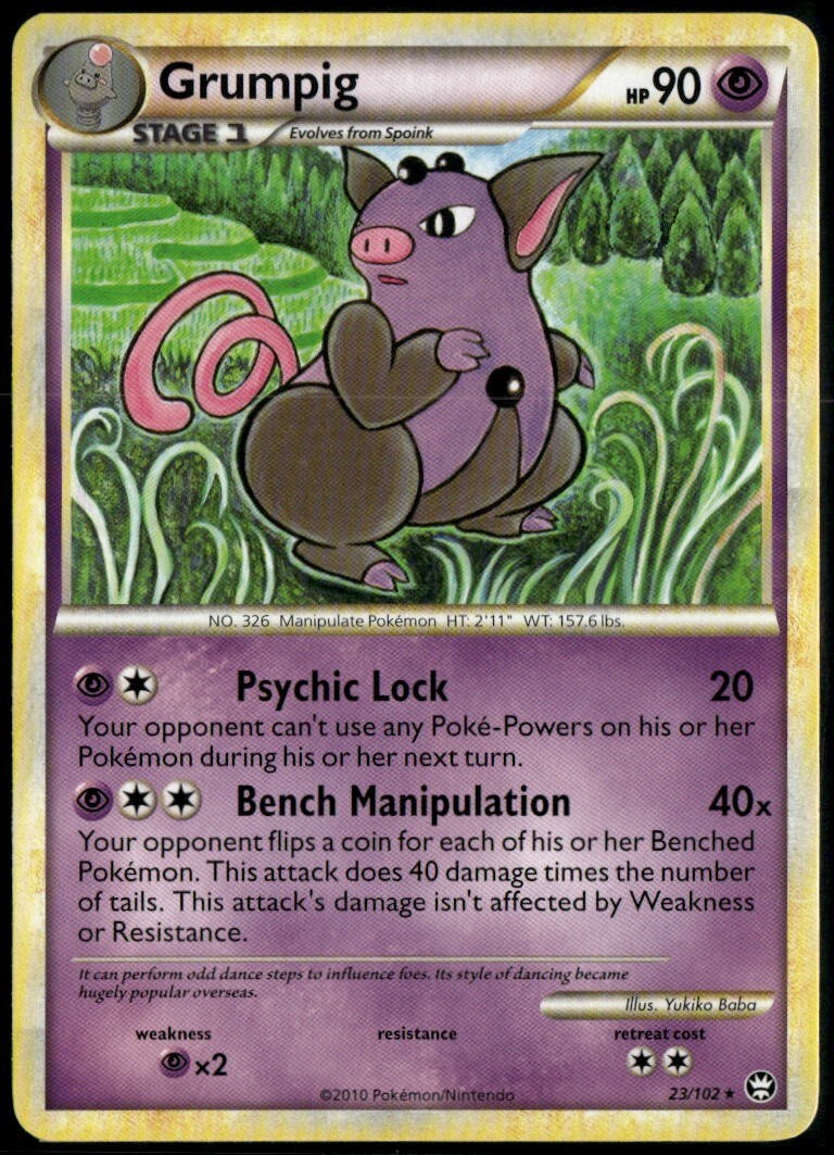 Grumpig Rare - HGSS Triumphant 23/102 2010 LP+ Pokemon Card
