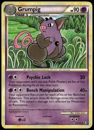 Grumpig Rare - HGSS Triumphant 23/102 2010 LP+ Pokemon Card
