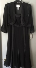 Mother of the Bride Black Chiffon Satin Sleeveless Dress 2 Piece Matching Bolero