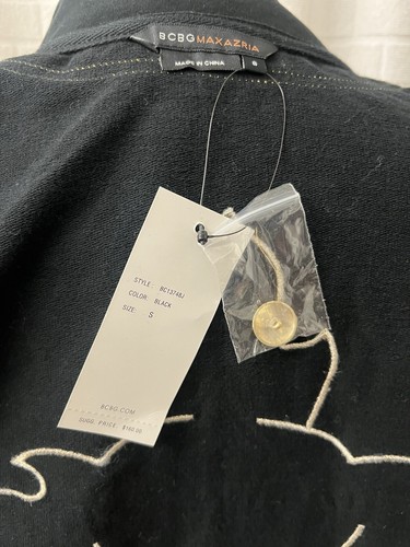 New BCBG Women Black Cotton Gold Details Set Lounge Wear Jacket & Pant SZ S - Picture 8 of 14