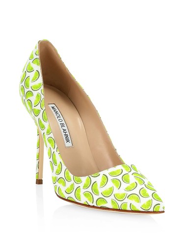 Manolo Blahnik BB 105 Pointy Toe Pump White Green Linen Limes Size 6 36 EU - Picture 16 of 24