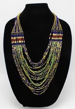New Multi Strand Gold Blue & Green Seed Bead Necklace by MIXIT #N0052