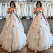Elegant A-Line Wedding Dresses Strapless Ruffled Lace 3D Flowers Bridal Gowns