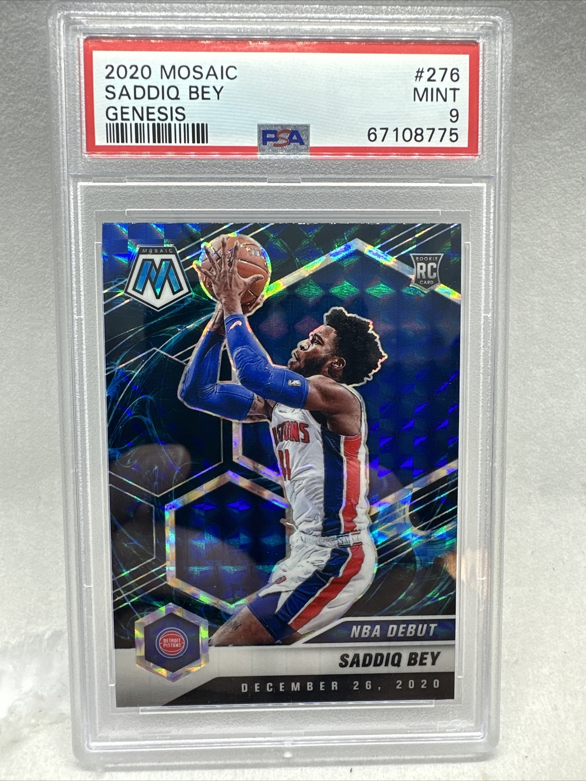 2020-21 Panini Mosaic Saddiq Bey Genesis Prizm #276 Rookie Card NBA Debut PSA 9