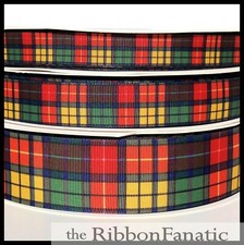 3 yds 5/8" or 7/8" or 1.5" Buchanan Tartan Plaid Yellow Orange Grosgrain Ribbon