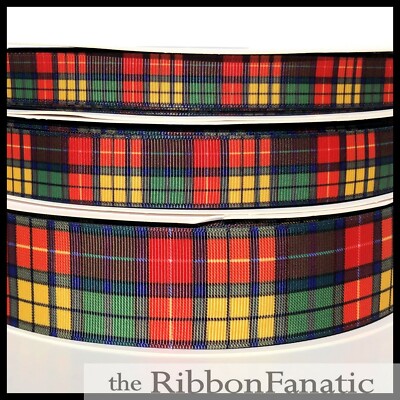 3 yds 5/8'' or 7/8'' or 1.5'' Buchanan Tartan Plaid Yellow Orange  Grosgrain Ribbon