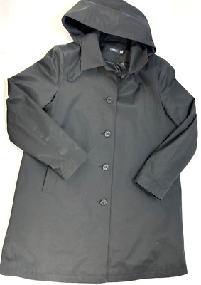 Lauren Ralph Lauren Button Up Removable Hood Long Sleeve Coat Womans XL Black 