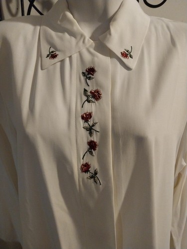 BLUSA JACLYN SMITH BORDADA FLORAL ROSA BOTÓN CAMISA DELANTERA MUJER TALLA 8 - Imagen 2 de 6