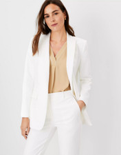 NEW ANN TAYLOR 189 WHIITE STRETCH COTTON LONGLINE BLAZER SZ 4