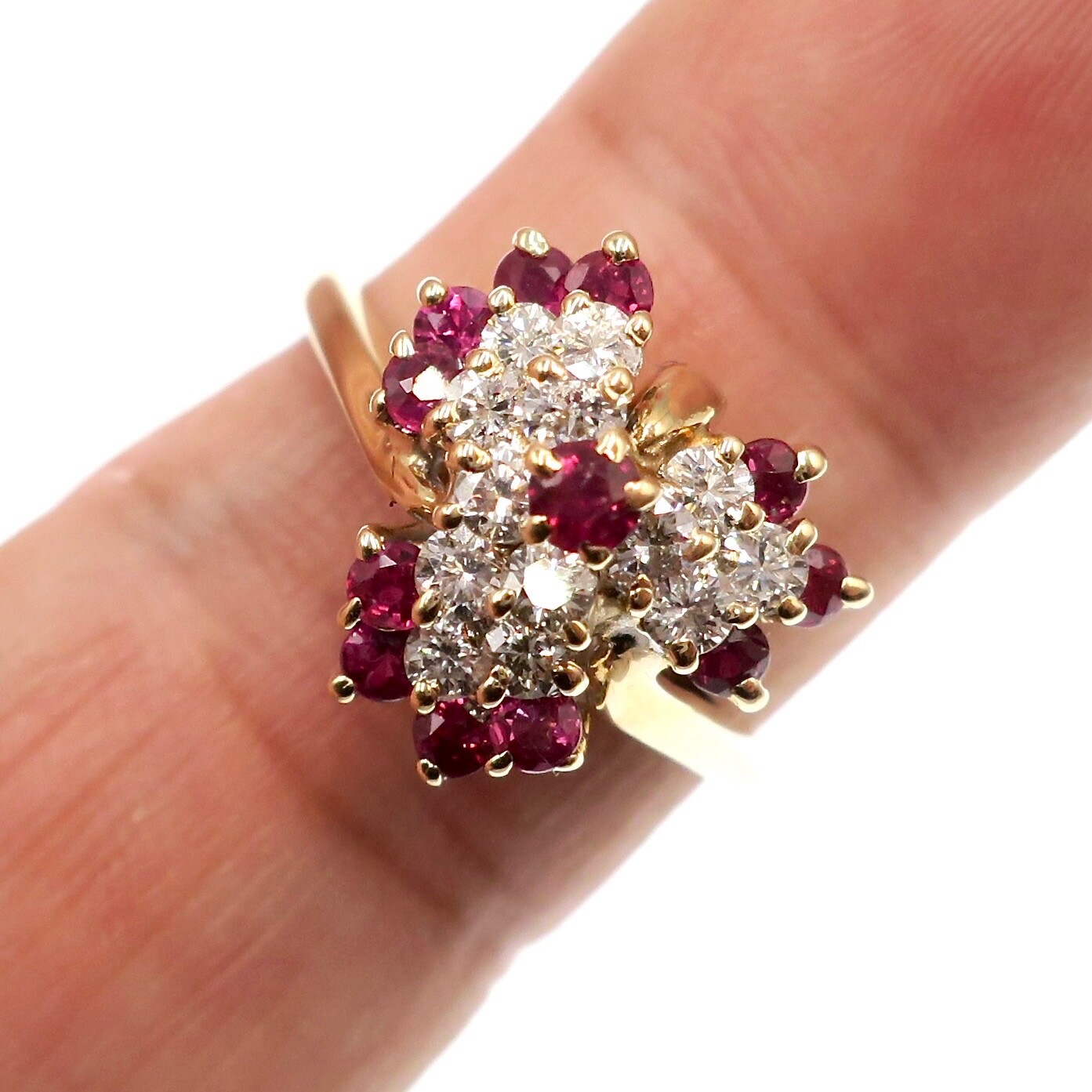 14k Solid Yellow Gold Natural Ruby and Diamond Cl… - image 5