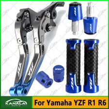 BLUE For Yamaha YZF R1 R6 Motorcycle Handle Grips Cap Brake Clutch Levers Set