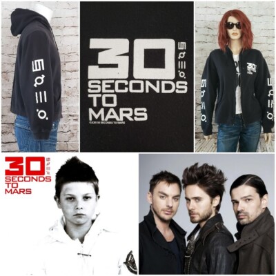 Rare! VTG 2002 Y2K 30 Seconds to Mars Echelon Hoodie Jacket Black Jared Leto M