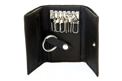 Genuine Leather Men's Key Holder Accessory 6 Key Chain Wallet Case Black