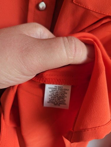 Liz Claiborne Womens Top Size Large Bright Orange Button Up Collared Solid Shirt - Picture 6 of 7