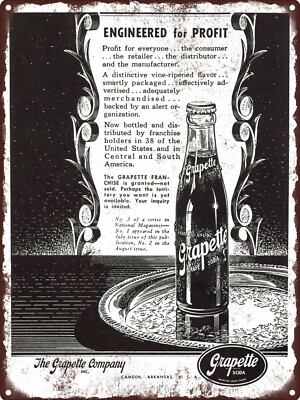 1952 Grapette Soda Engineered for Profit Pop Shop Metal Sign 9x12'' A085