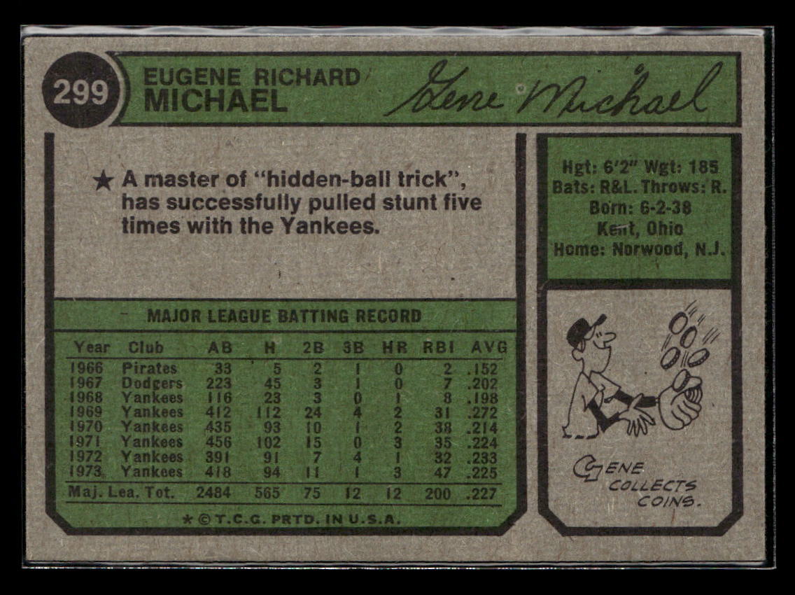 1974 Topps #299 Gene Michael - NM/MT+ Set Break! | eBay