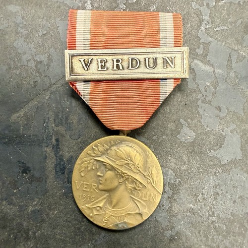 Original WW1 French Verdun Medal Bronze Prudhomme Version W Clasp