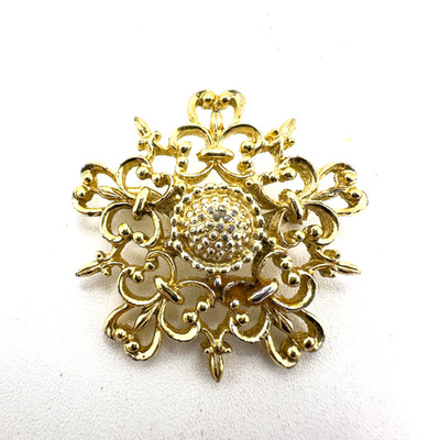 Vintage Snowflake Scroll Swirl Gold Tone Brooch Unbranded 1.5''
