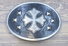 Iron Cross Religious Faith Gothic Punk on Faux Black Leather Belt Buckle 3F 