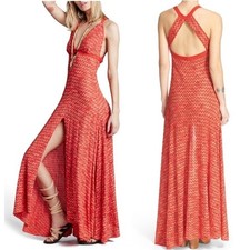 Free People Dramatic Meadow Knit Maxi Dress V-Neck Cut-Out Sleeveless, Size S