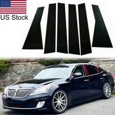 6Pcs Glossy Piano Black Pillar Posts Door Trim Covers For Hyundai Equus 2011-15