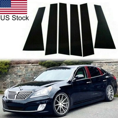 6Pcs Glossy Piano Black Pillar Posts Door Trim Covers For Hyundai Equus 2012-14
