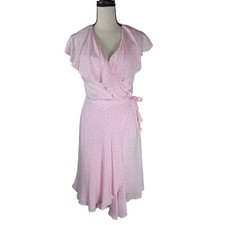 Draper James Wrap Dress Pink Floral Ruffle Rayon Small Summer, Midi, Feminine
