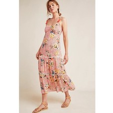 New Farm Rio for Anthropologie Verbena Midi Dress $198 X-SMALL Red Motif Floral