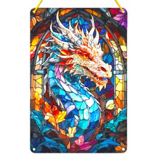 Dragon Suncatcher Stained Glass Window Hanging 12x8 Gothic Home Decor Gift