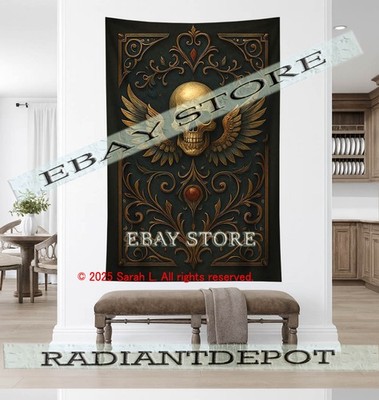 Gothic winged skull tapestry dark poster wall 39X59 in